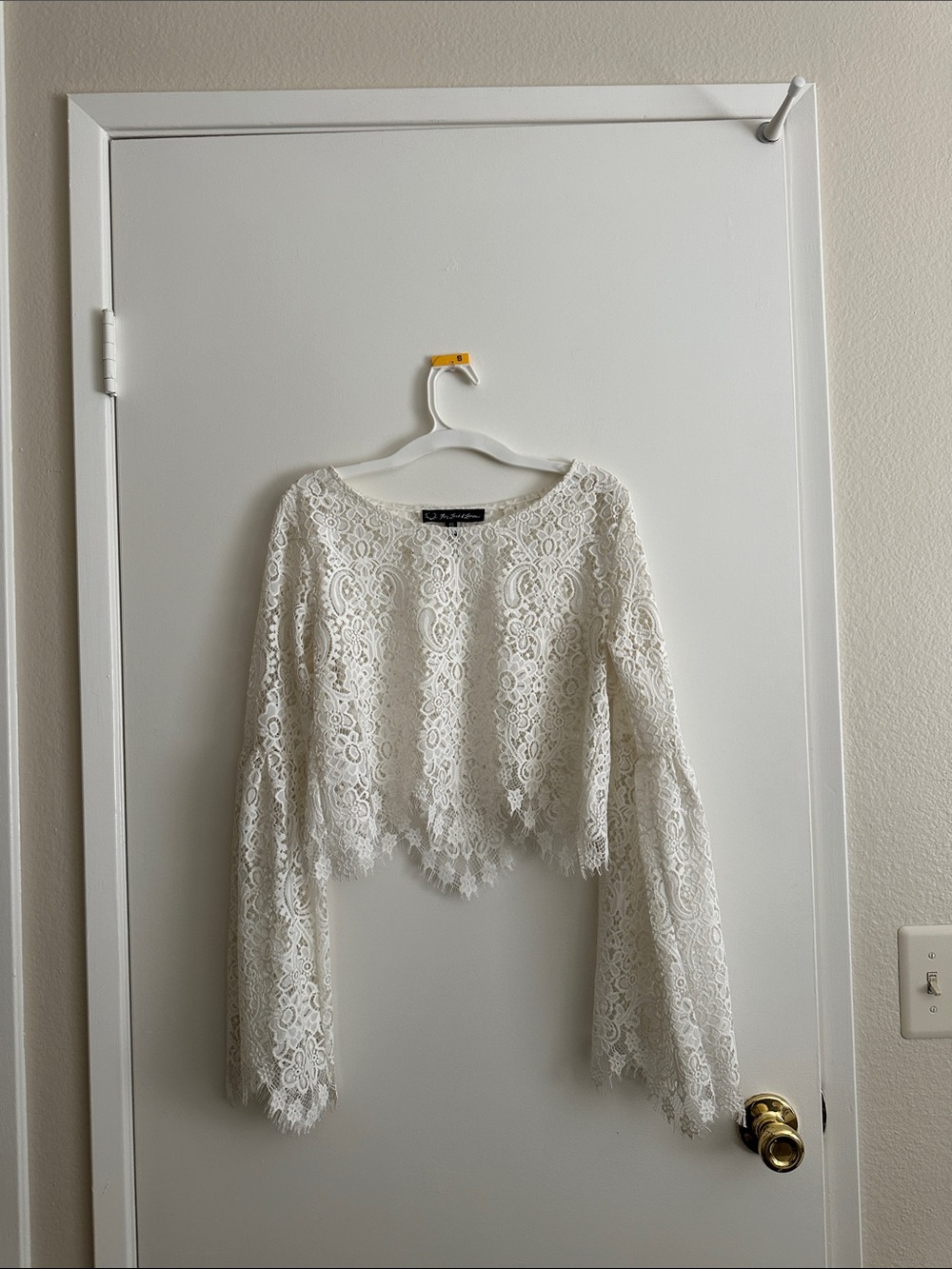 For Love & Lemons White Lace Cropped Bell Sleeve Top